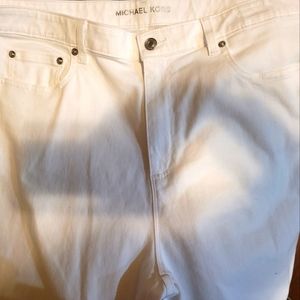 MICHAEL KORS WOMEN'S SELMA SHANK BUTTON HEM FLARE LEG DENIM JEANS WHITE